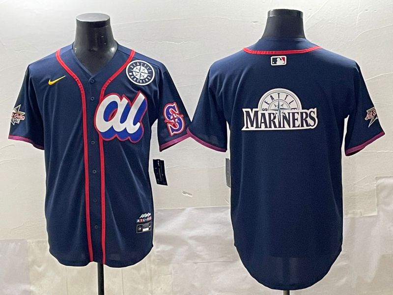 Men 2025 Seattle Mariners Blank Drak Blue All star Blank Blue Nike MLB Jersey style 8->seattle mariners->MLB Jersey